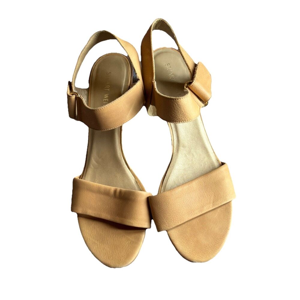 Stuart Weitzman Leather Nude Strappy Chunk Heel Sandal Size 12M